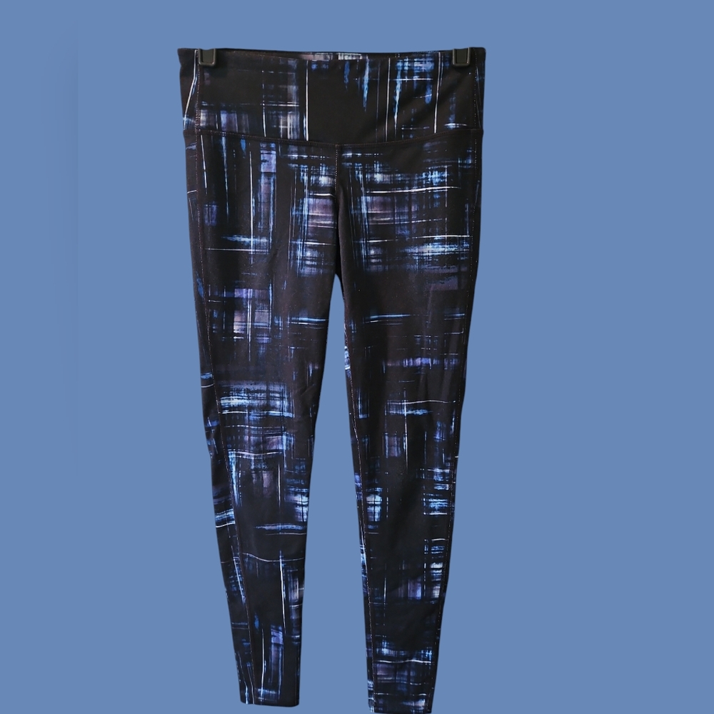 Athleta Chaturanga  Black and Blue Patterned Leggings size small